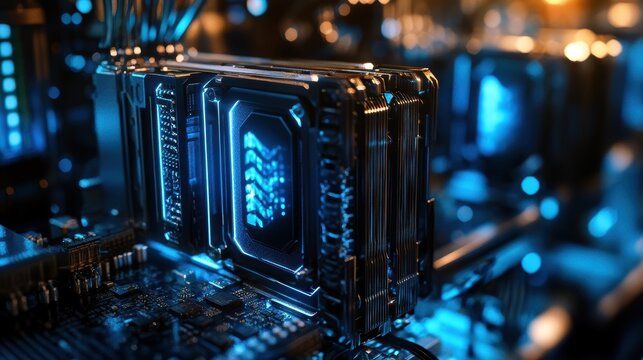 High-fidelity close-up mechanics of quantum computing cooling systems in tech labs