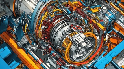 Aerospace engine components detailed cutaway analysis with gigapixel imagery