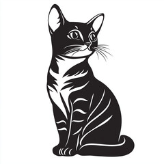 Simple line drawing of a Bengal cat full body on a white background,