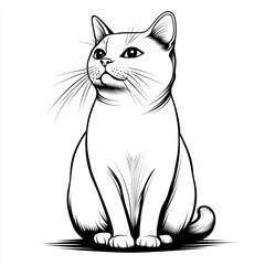 Obraz premium Simple line drawing of a Chartreux full body on a white background, 