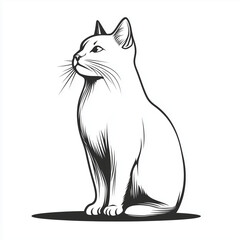 Simple line drawing of a Chartreux full body on a white background, 