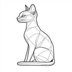 Simple line drawing of a Devon Rex full body on a white background, 