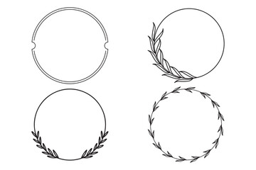 Set Of Minimalist Circular Frames with Leaf Decorations.