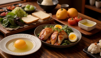 Rustic healthy food in natural colors representing nutrition with copy space