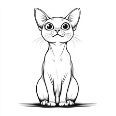 Simple line drawing of a Devon Rex full body on a white background, 