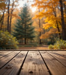 Wooden Podium in an Autumn Forest