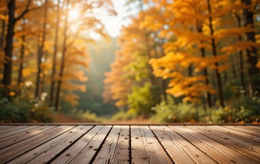 Wooden Podium in an Autumn Forest