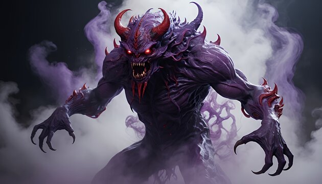 Digital Art: Terrifying Purple Demon in Smoke