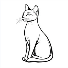 Obraz premium Simple line drawing of a Singapura cat full body on a white background,