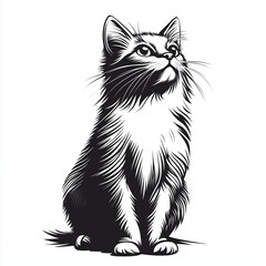 Obraz premium Simple line drawing of a Somali cat full body on a white background,