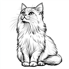 Fototapeta premium Simple line drawing of a Somali cat full body on a white background,