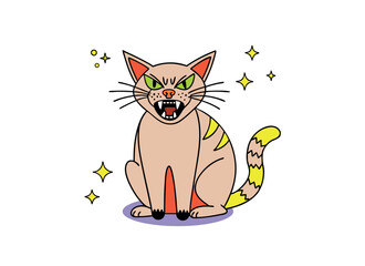 Cute Cartoon Angry Cat With Bright Colors and Stars