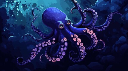 A Deep Ocean Octopus Swims Gracefully Through Dark Waters