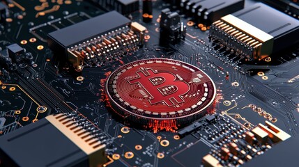 Clean and Glowing Blockchain Technology Design with Bitcoin Focused in Bright Environment