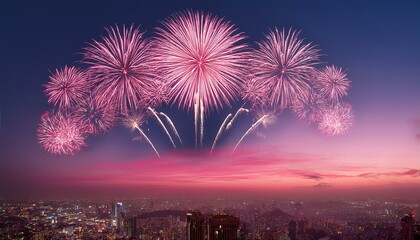 summary institution of fireworks explosion on pink history with area for happy new 12 months celebrate 2019