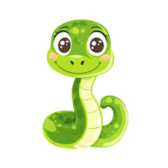 Fototapeta premium Cute Green Snake Illustration, White Background, Transparent PNG