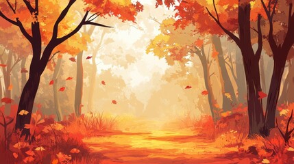 Autumnal Forest Path Golden Leaves Fall Scenery