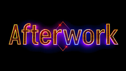 Afterwork text in bold neon letters. Featuring a mix of gold, purple and blue tones. The text has symmetrical patterns and includes embedded geometric shapes. Generative AI