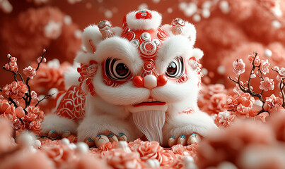 happy chinese new year, cute chinese traditional lion dance