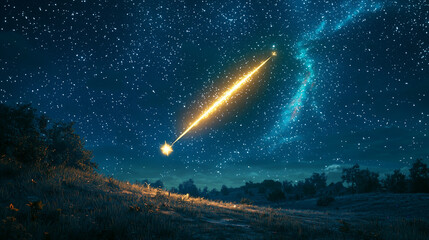 Naklejka premium 幻想的な夜空と流れ星