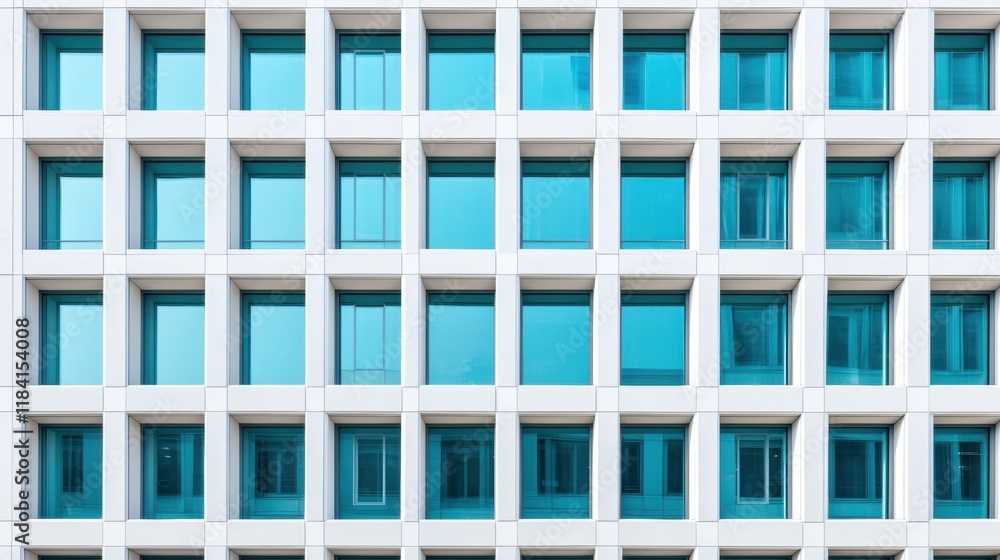 Poster abstract geometric pattern of modern building facade with teal windows