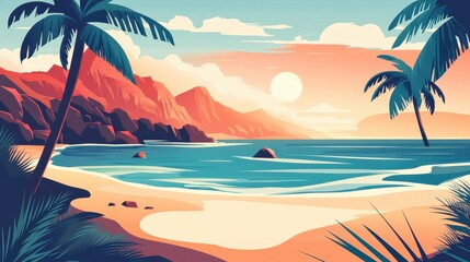 Serene Tropical Beach Sunset Scenic Landscape