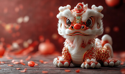 happy chinese new year, cute chinese traditional lion dance