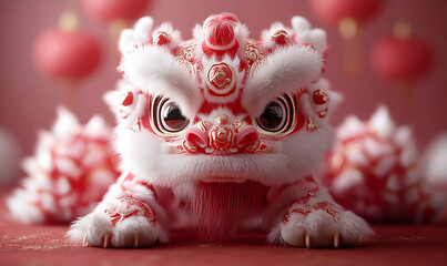 happy chinese new year, cute chinese traditional lion dance