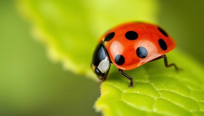 Fototapeta premium Ladybug on Green Leaf: A Vibrant Macro Photograph