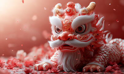 happy chinese new year, cute chinese traditional lion dance