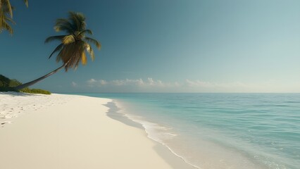 Minimalist Tropical Beach Scene, Golden Palm Tree, White Sand, Turquoise Water - Travel Inspiration