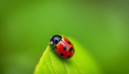 Fototapeta premium Ladybug on Green Leaf: A Vibrant Macro Photograph