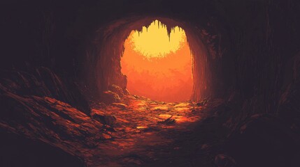 Cave Entrance Leading to an Orange Landscape
