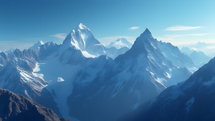 Majestic Snowy Mountain Peaks under a Clear Navy Blue Sky, Breathtaking Travel Inspiration