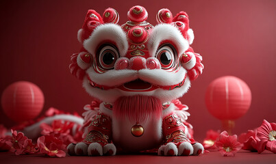happy chinese new year, cute chinese traditional lion dance