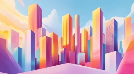 Vibrant Cityscape Under a Pastel Sky