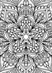 Black Outline Intricate Mandala Pattern. Yoga, meditation poster. Coloring book page.
