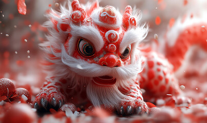 happy chinese new year, cute chinese traditional lion dance