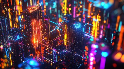 Fototapeta premium Neon Cityscape: A Digital Metropolis of Light and Color