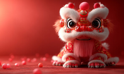 happy chinese new year, cute chinese traditional lion dance