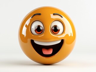 Fototapeta premium Happy Smile Emoji with Big Eyes and Shiny Orange Surface