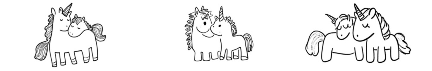 Modern line and color unicorn illustration for coloring book