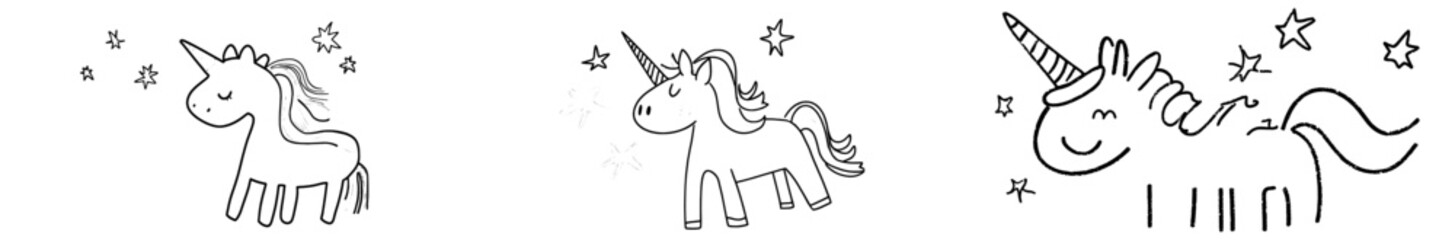 Fototapeta premium Line and color unicorns modern illustration for coloring book