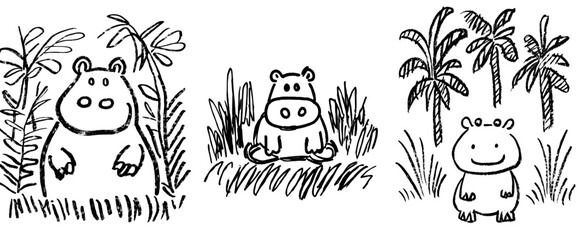 Obraz premium A small adorable hippo featured in a coloring book with a humorous illustration