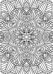 Black Outline Intricate Mandala Pattern. Yoga, meditation poster. Coloring book page.