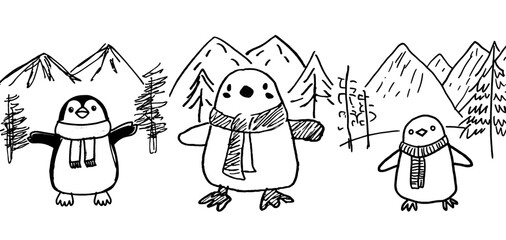 Naklejka premium A coloring book featuring penguins for both kids and adults. Perfect for a beautiful Christmas coloring page
