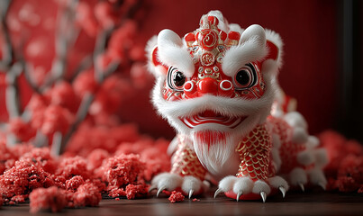happy chinese new year, cute chinese traditional lion dance