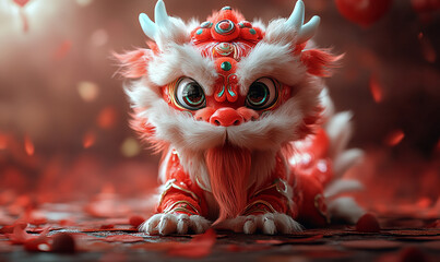 happy chinese new year, cute chinese traditional lion dance