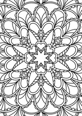 Black Outline Intricate Mandala Pattern. Yoga, meditation poster. Coloring book page.