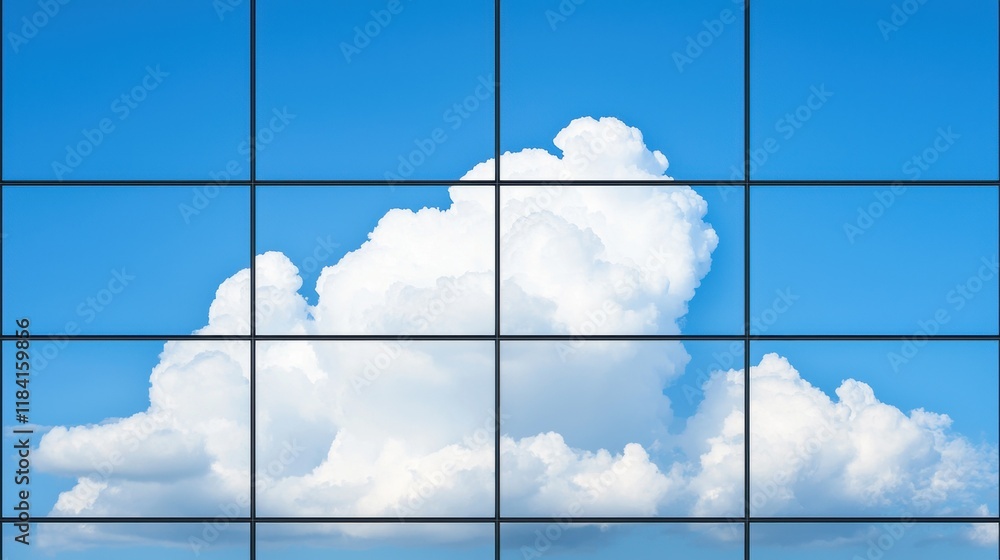 Poster cloud through gridded window abstract sky view